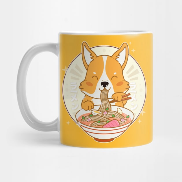 Kawaii Corgi Dog Eating Ramen by zorrorojo